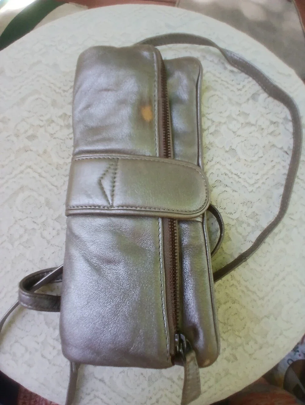 Latico Genuine Leather Metallic Taupe Crossbody Clutch Bag - Picture 3 of 11